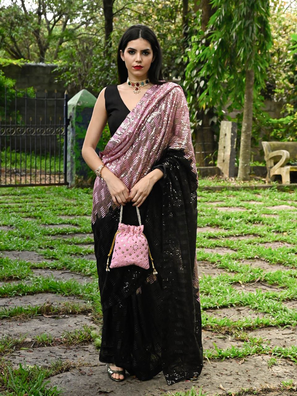 Shop Black Embroidered Blouse Georgette Saree Festive Wear Online at Best  Price | Cbazaar