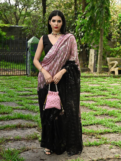 Odette - Black Georgette Sequins Saree with Unstitched Blouse