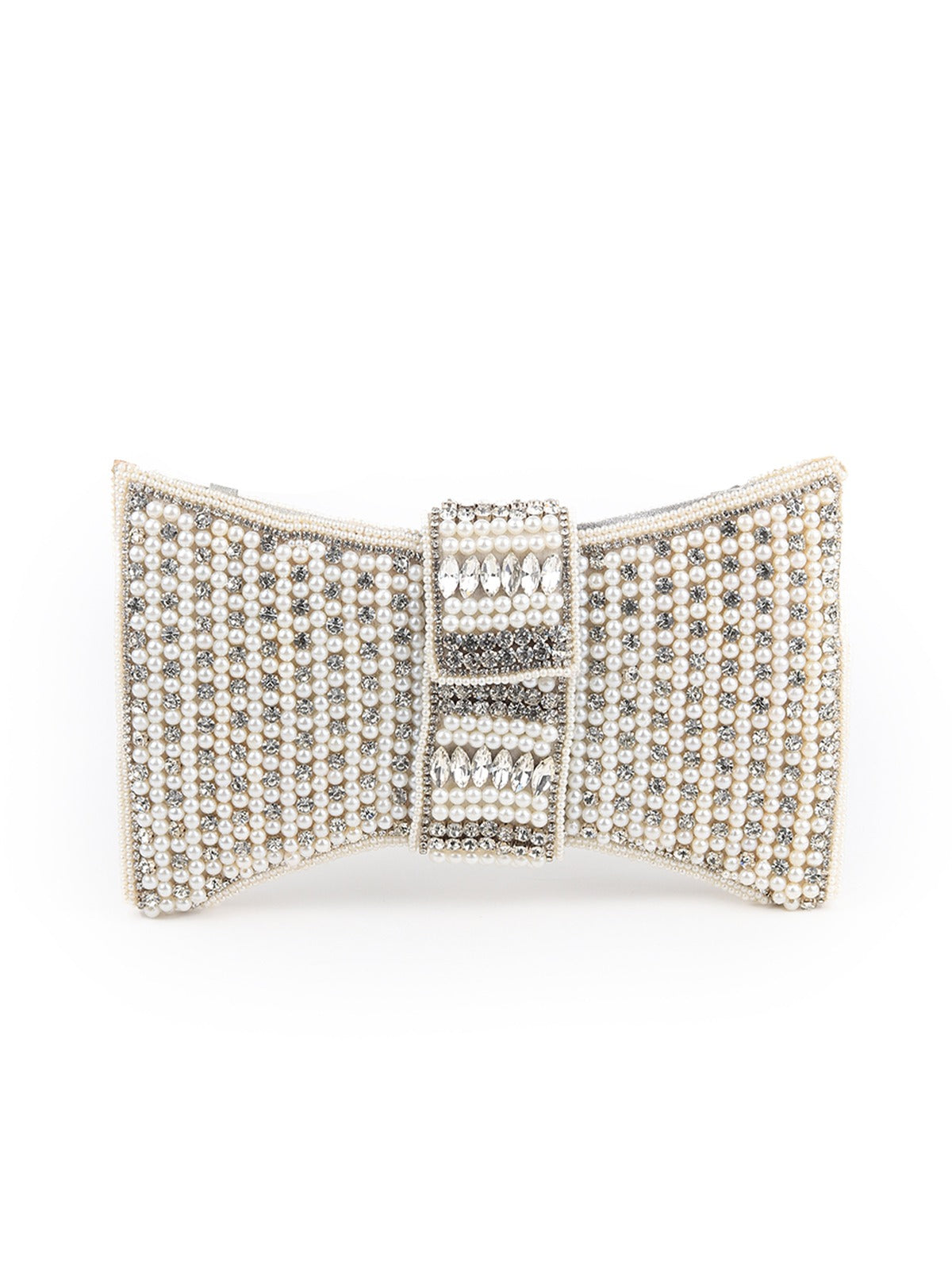 Odette Women Apricot Pearl Embellished Bow Shaped Clutch