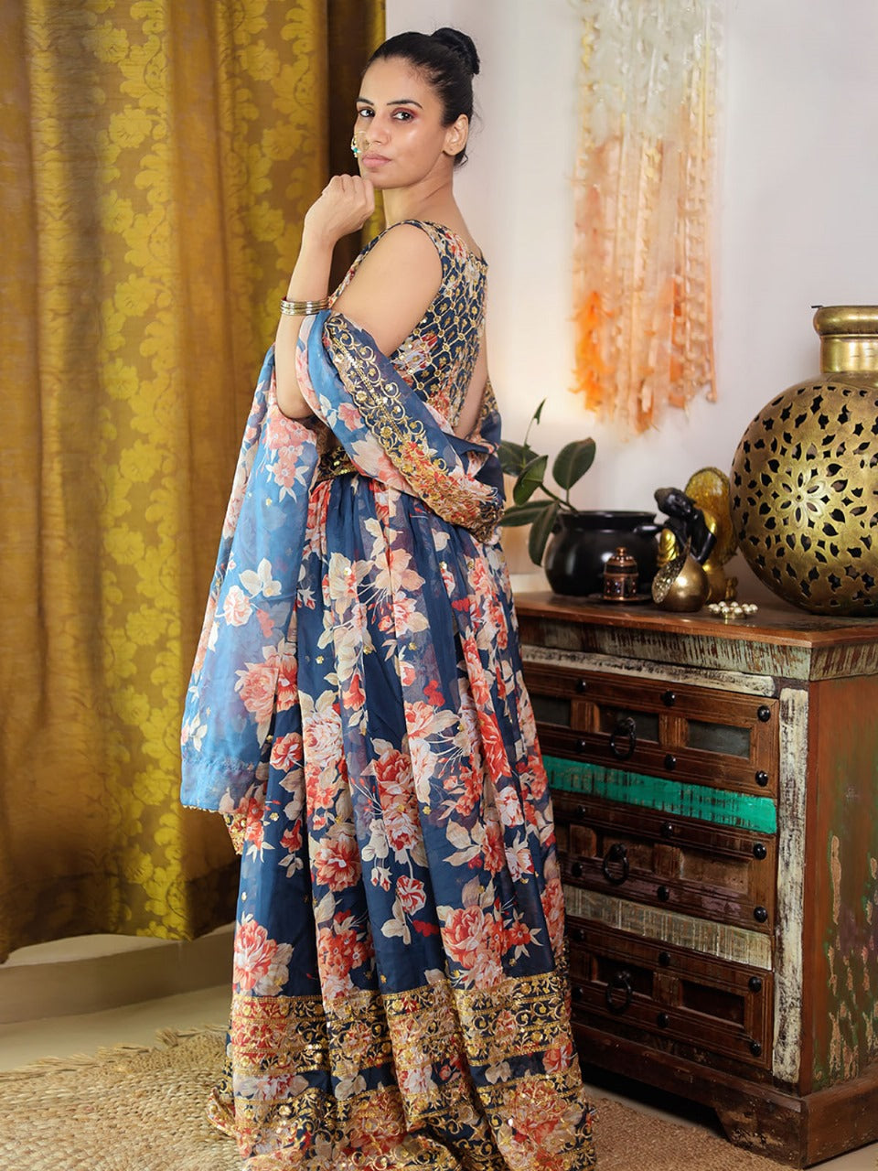 Floral Applique Max Blue Lehenga, Slinky Blouse