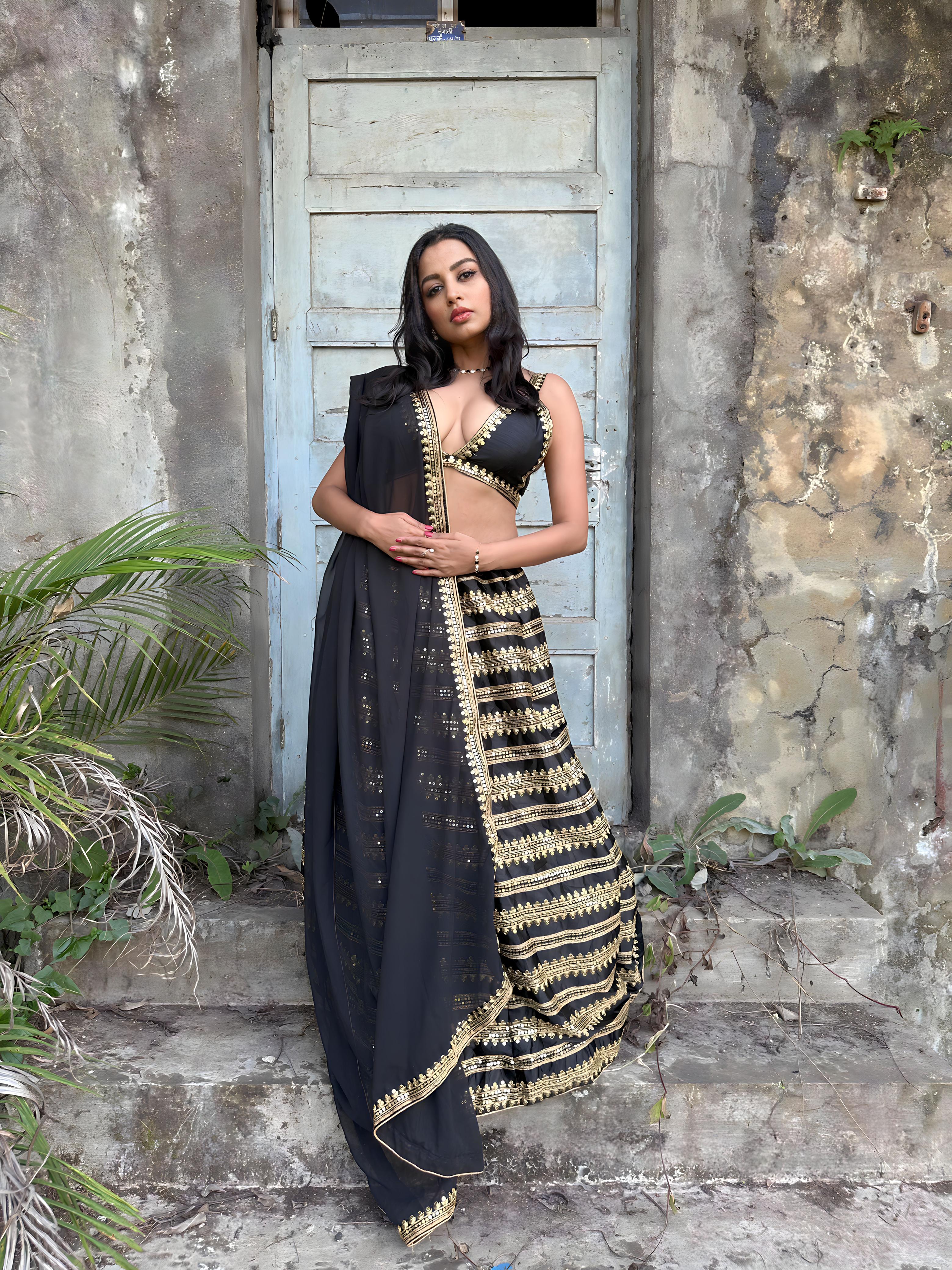 Black Net Lehenga Sari, Saree for sale | eBay
