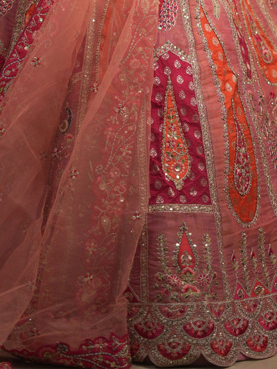 Odette Pink Organza Silk Embroidered Semi Stitched Lehenga With Unstitched Blouse For Women