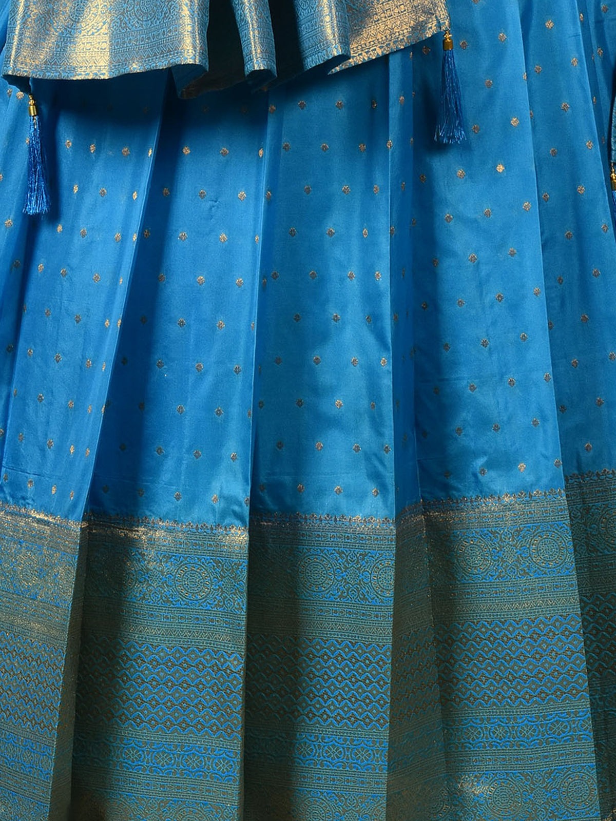 Odette Women Light Blue Banarasi Silk Woven Stitched Gown