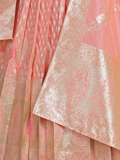 Odette Women Pink Banarasi Silk Woven Stitched Gown