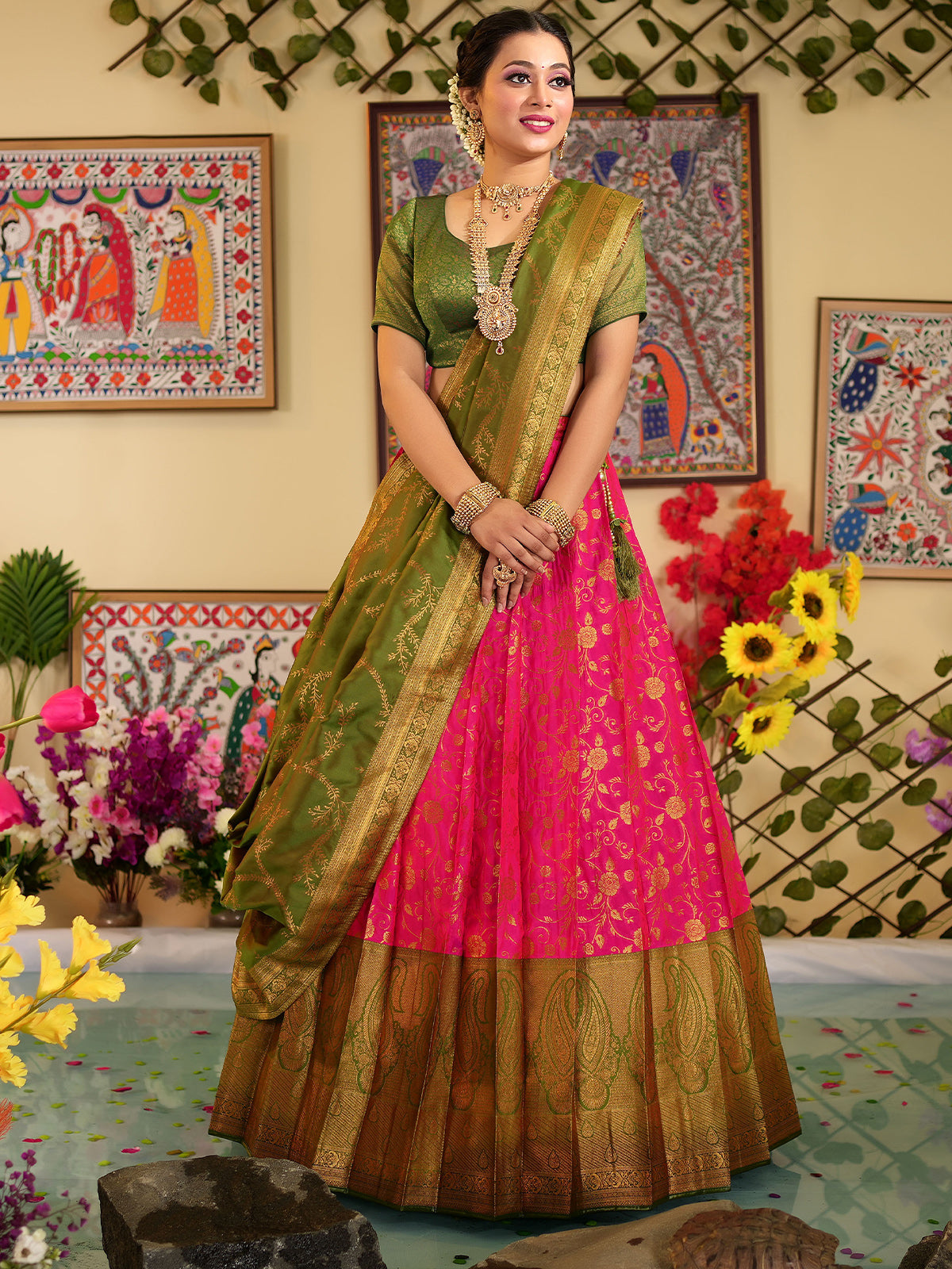Pre Owned Small/Medium Pink and Green Indian Sharara Lehenga Choli Set Eid  Dress | eBay
