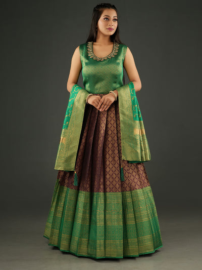 Odette Women Violet Banarasi Silk Woven Stitched Gown