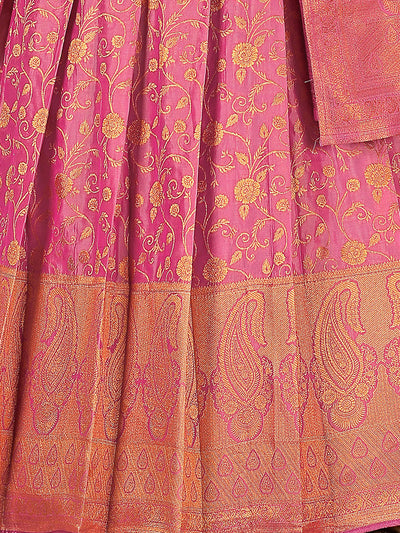 Odette Women Pink Banarasi Silk Woven Stitched Gown