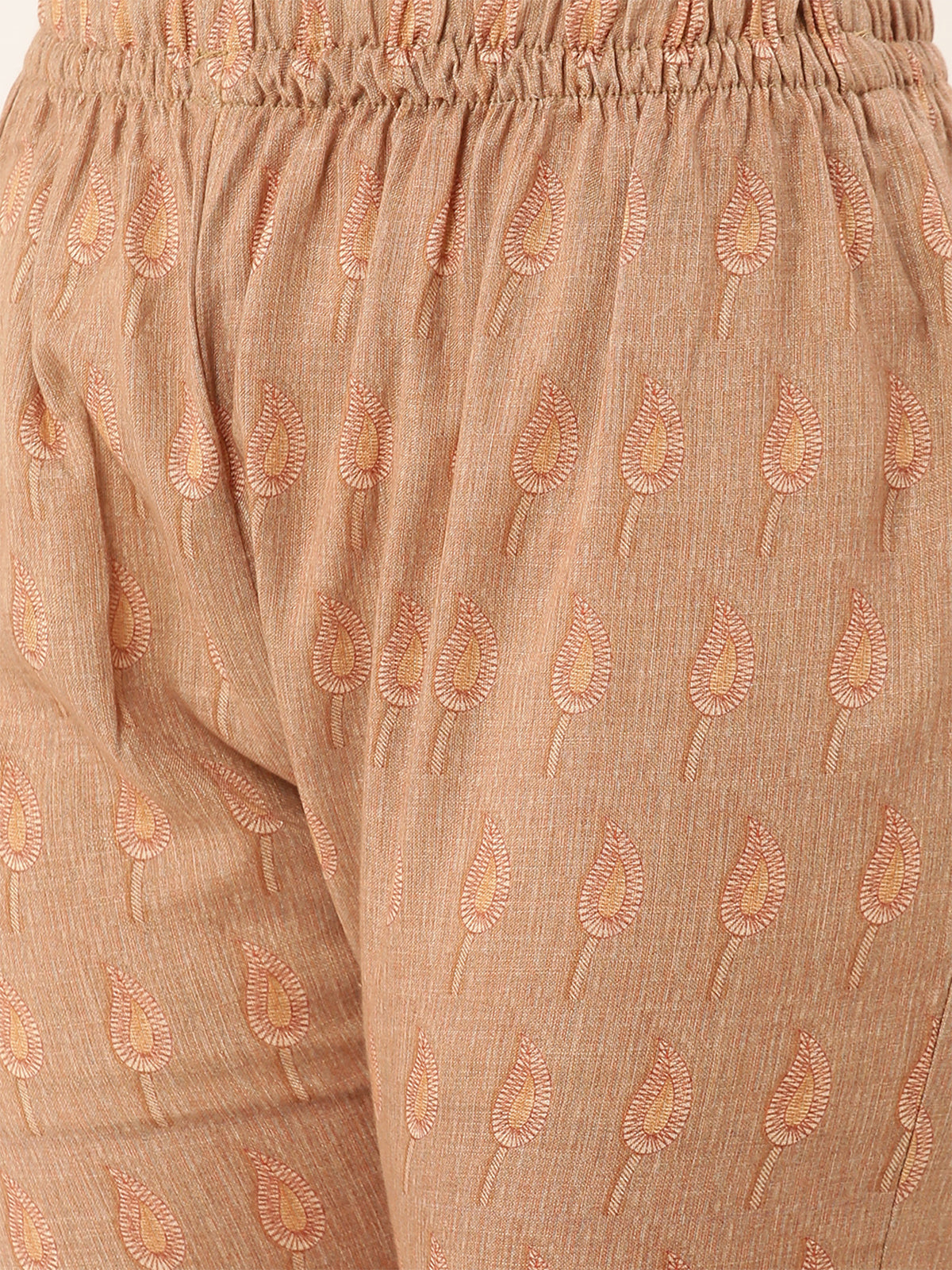 Odette Women Beige Printed Rayon Stitched Kurta Set