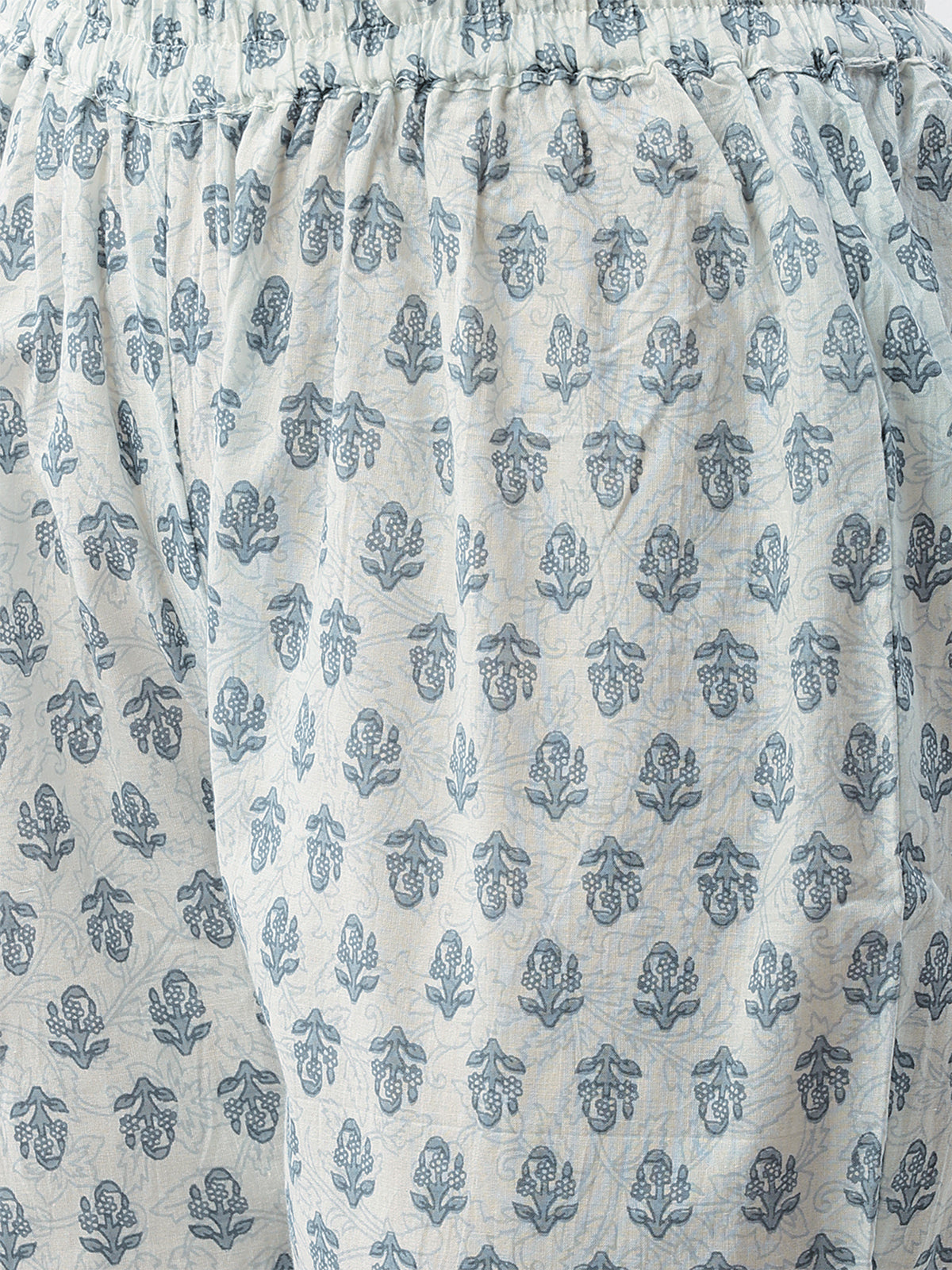 Odette Cotton All Over Ikat Print Blue Straight Stitched Kurta Set For Women