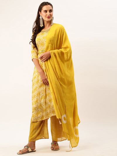 Odette Viscose All Over Print With Golden Foil Straight Kurta Set With Dupatta For Women