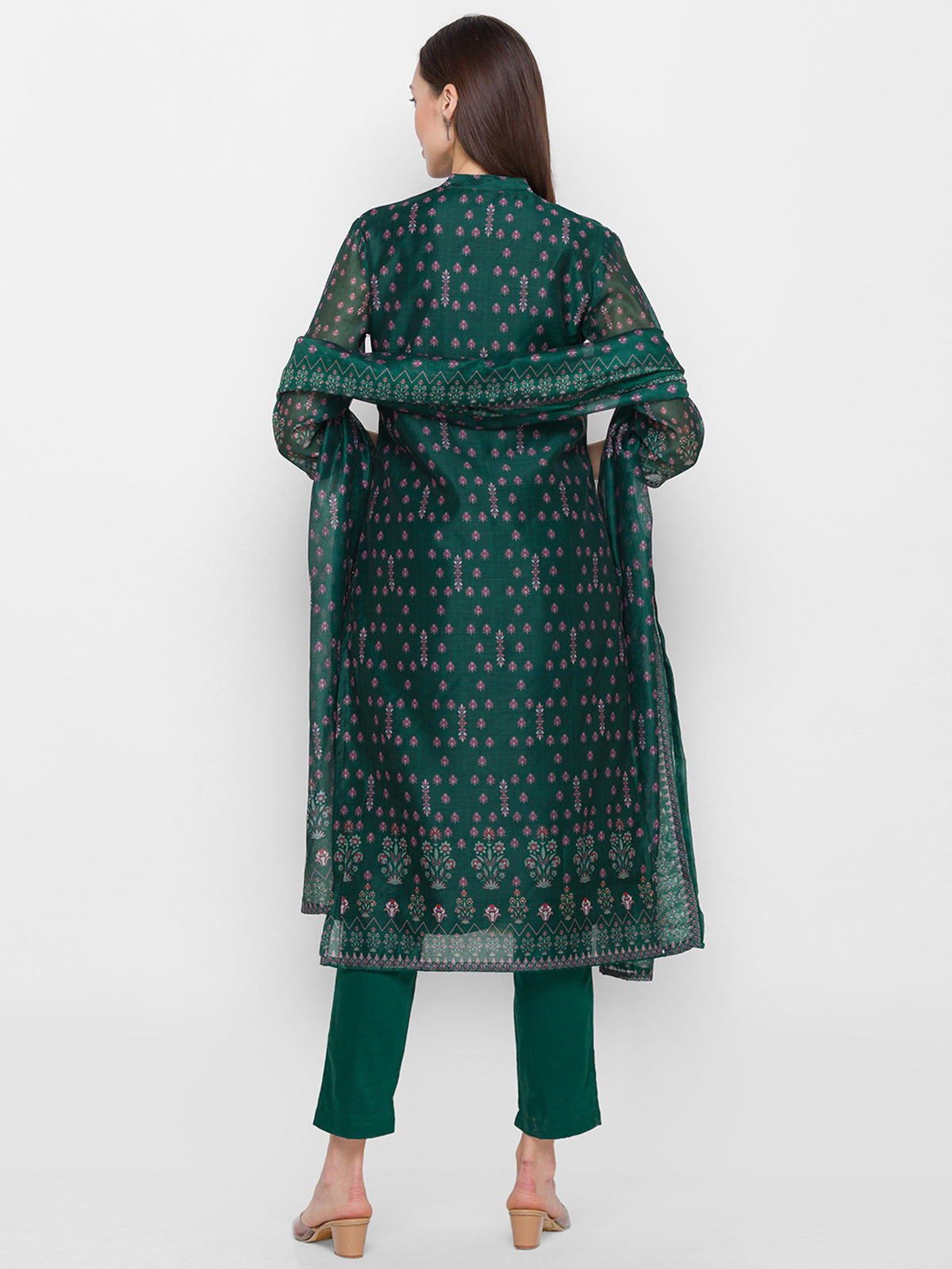 Odette Green Chanderi Silk Stitched Kurta Set for Women