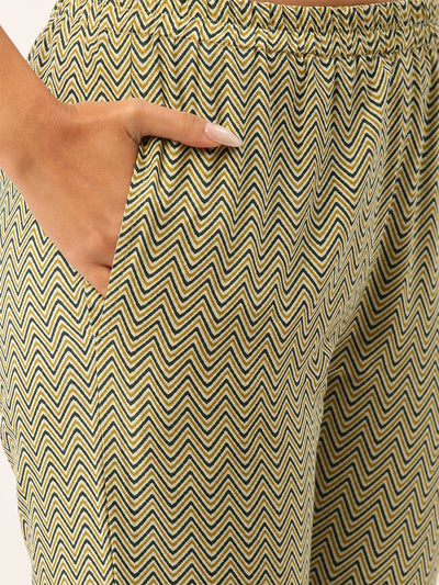 Odette Women Green Printed Rayon Stitched Kurta Set
