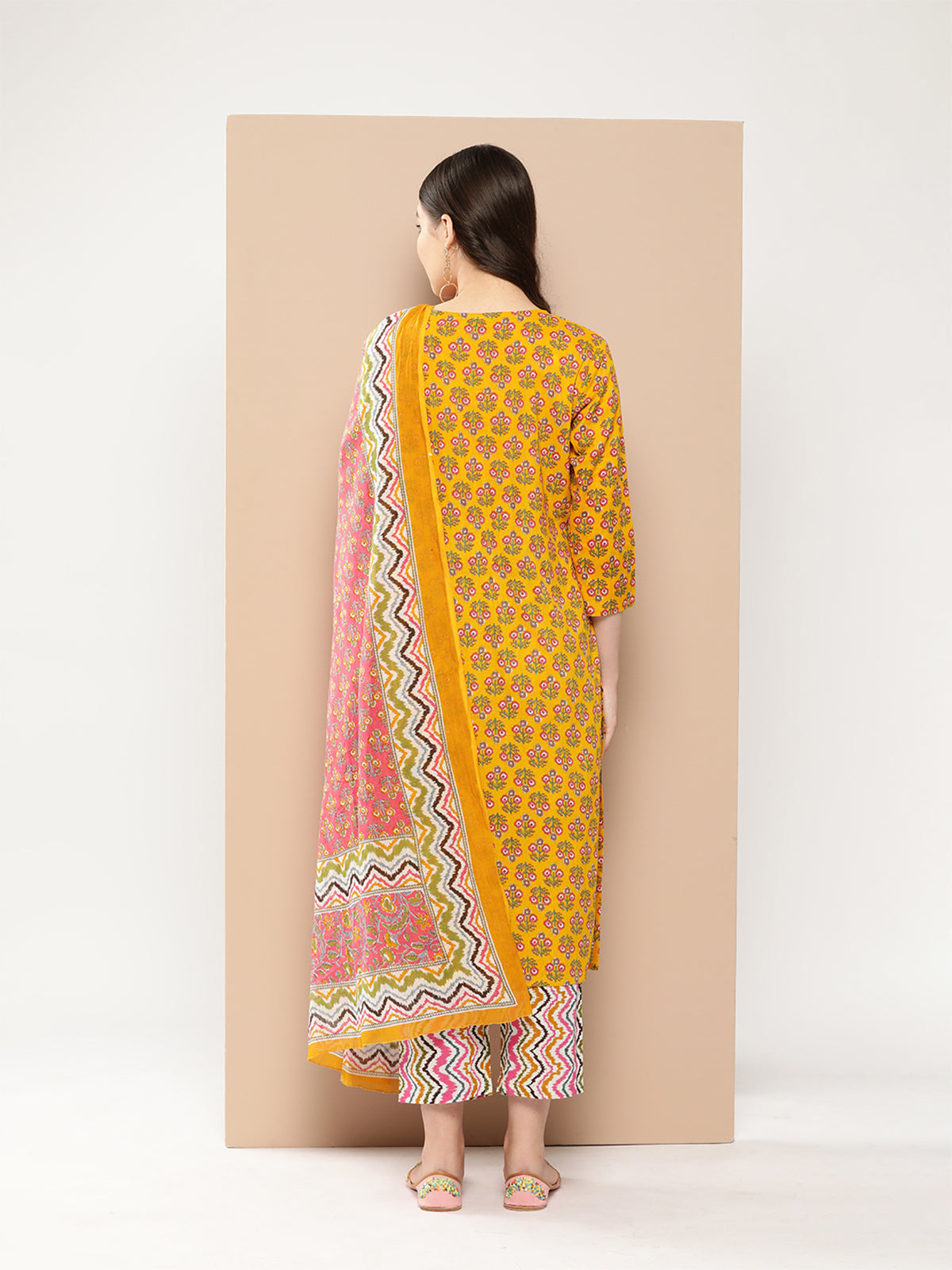 Odette Yellow Cotton Stitched Kurta Set for Women