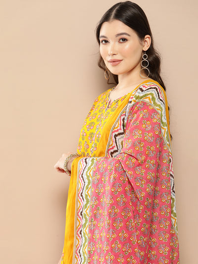 Odette Yellow Cotton Stitched Kurta Set for Women