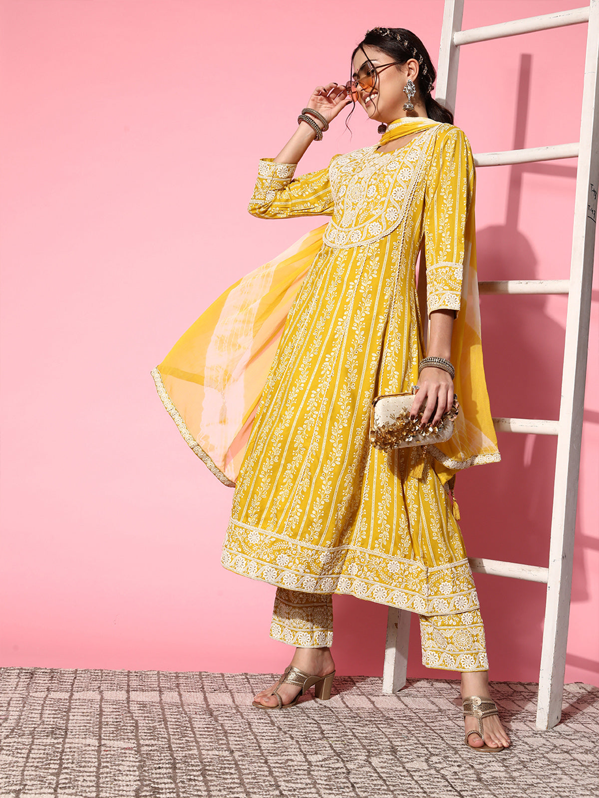 Odette Yellow Rayon Stitched Kurta Set for Women