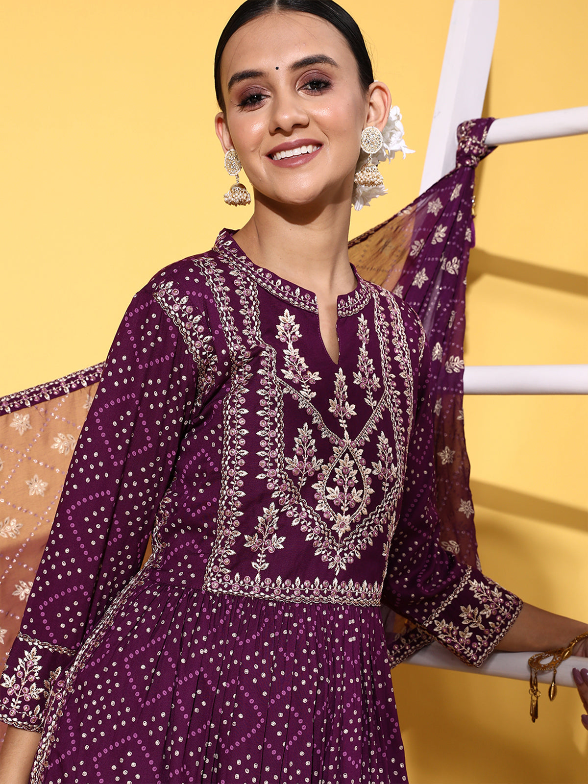 Odette Purple Rayon Stitched Kurta Set for Women