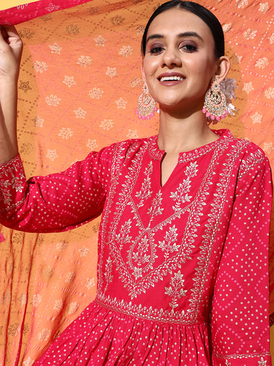 Odette Pink Rayon Stitched Kurta Set for Women