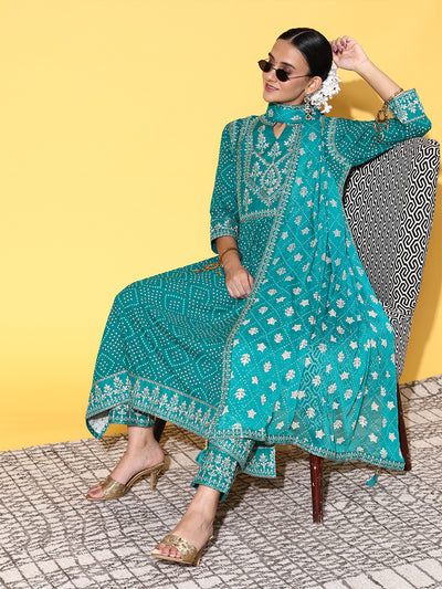 Odette Rama Green Rayon Stitched Kurta Set for Women