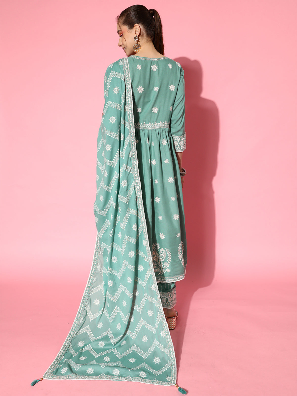 Odette Sea Green Rayon Stitched Kurta Set for Women