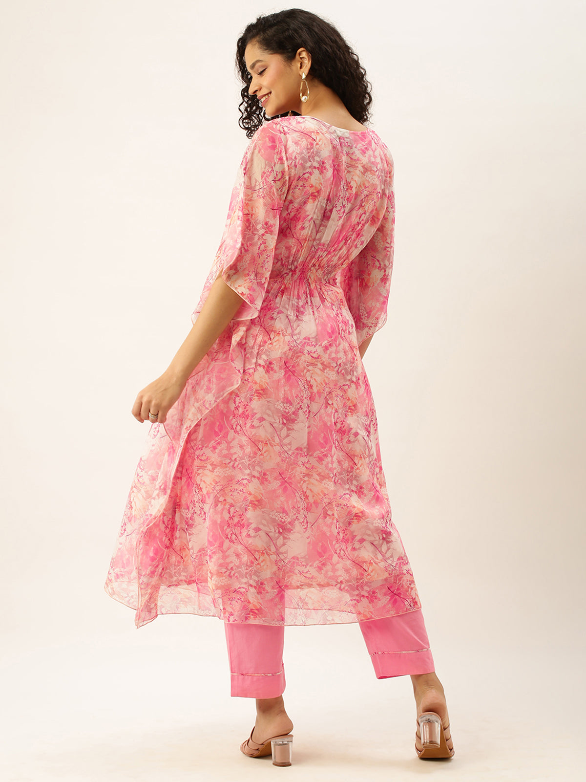 Odette Pink Georgette Stitched Kaftan Set with Inner for Women
