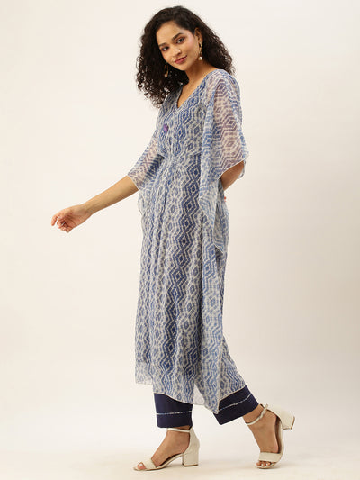 Odette Blue Georgette Stitched Kaftan Set with Inner for Women