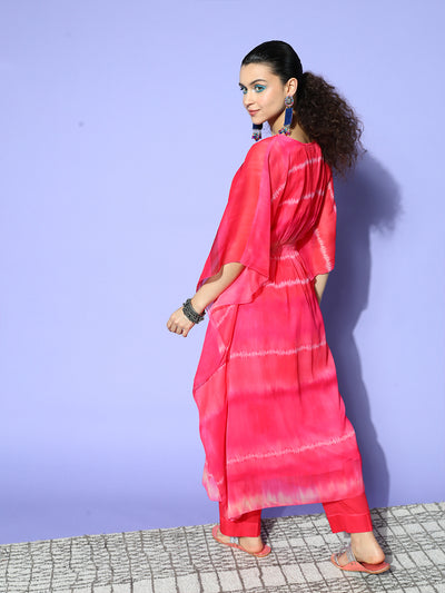 Odette Hot Pink Chiffon Stitched Kaftan Set with Inner for Women