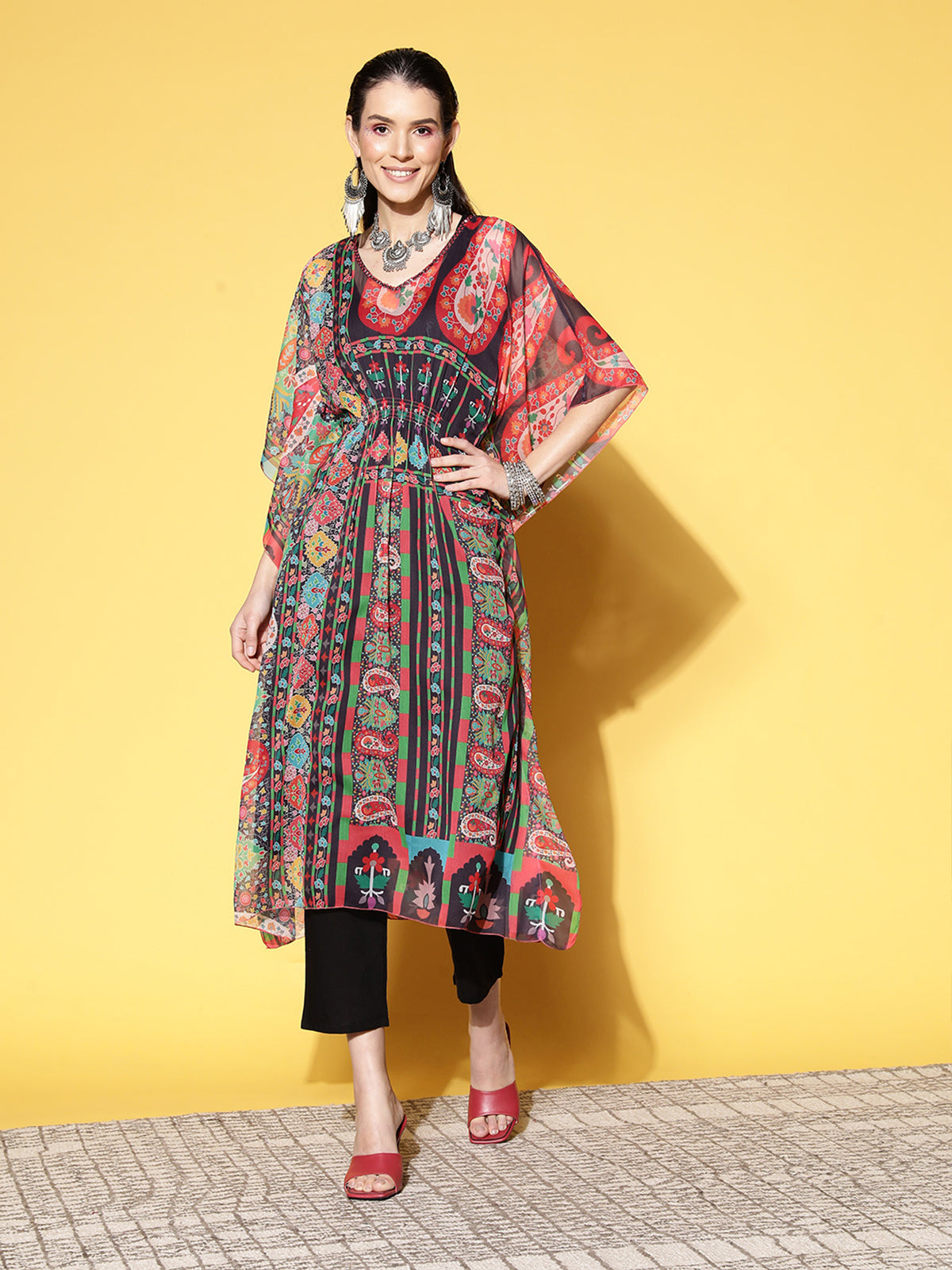 Odette Multi Chiffon Stitched Kaftan Set for Women