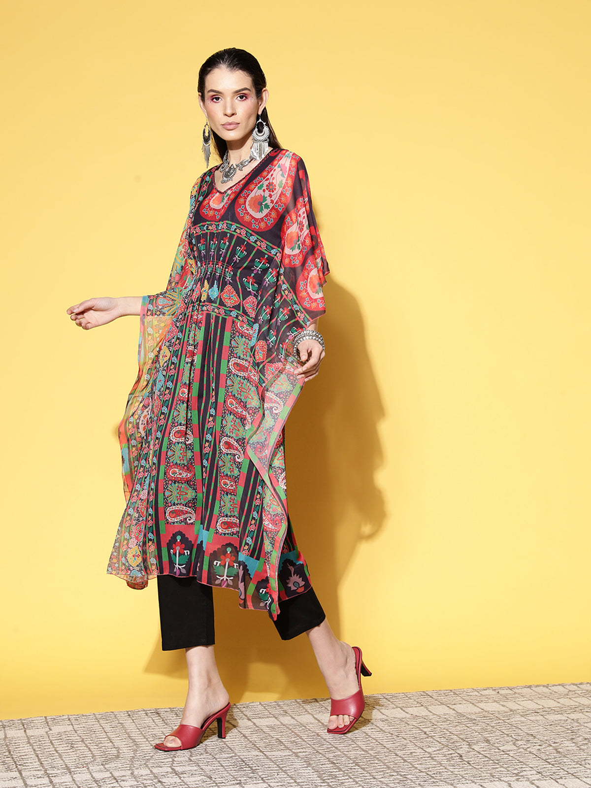 Odette Multi Chiffon Stitched Kaftan Set for Women