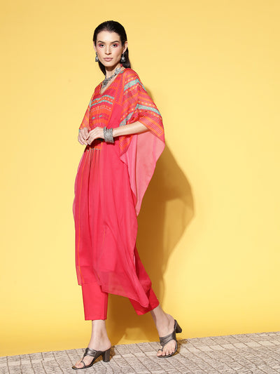 Odette Pink Chiffon Stitched Kaftan Set for Women