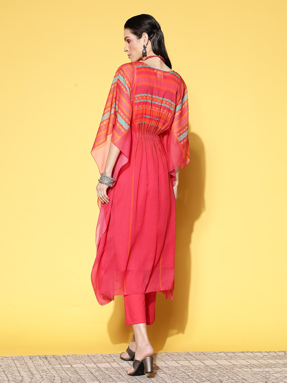 Odette Pink Chiffon Stitched Kaftan Set for Women