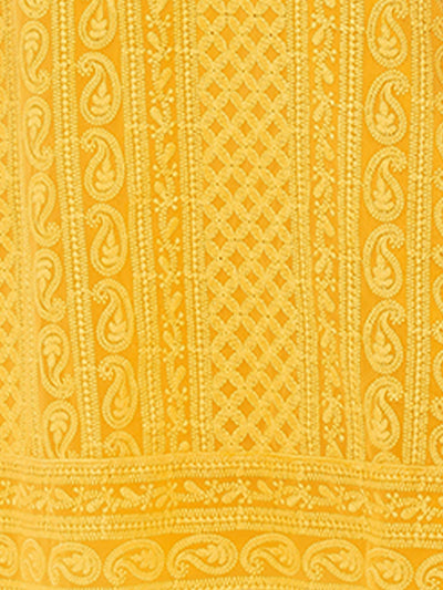 Yellow Poly Georgette Straight Embroidered Stitched Kurta