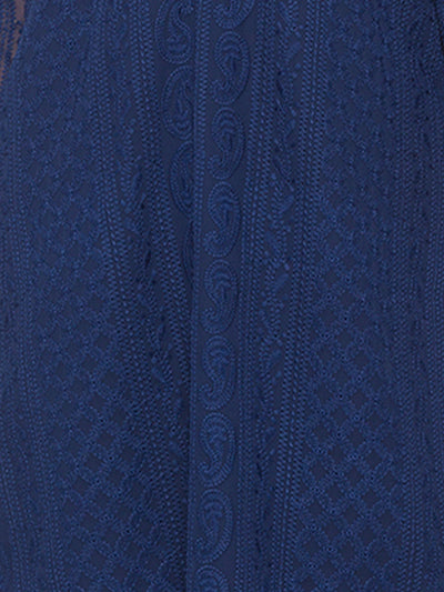 Navy Blue Poly Georgette Straight Embroidered Stitched Kurta