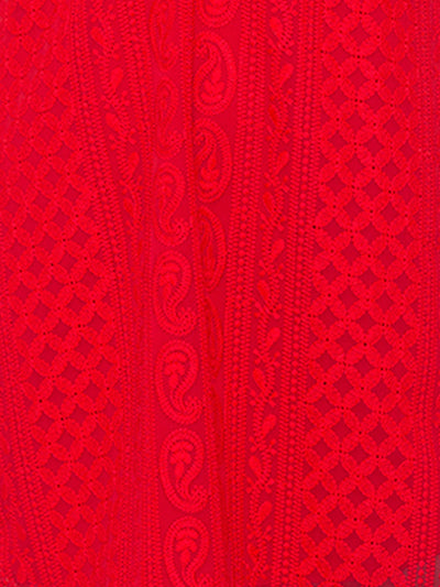 Red Poly Georgette Straight Embroidered Stitched Kurta