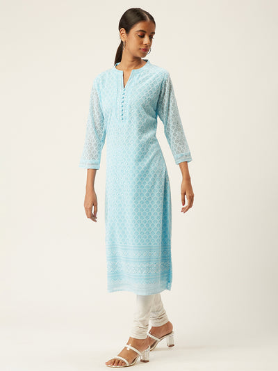 Light Blue Poly Georgette Straight Embroidered Stitched Kurta