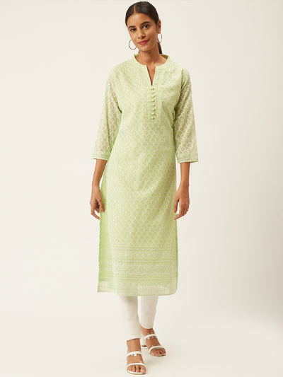 Light Green Poly Georgette Straight Embroidered Stitched Kurta