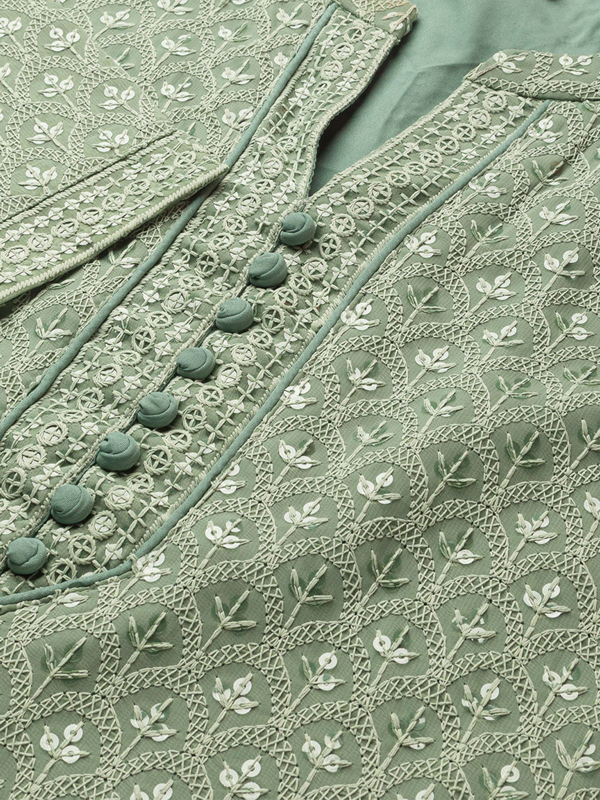 Green Poly Georgette Straight Embroidered Stitched Kurta