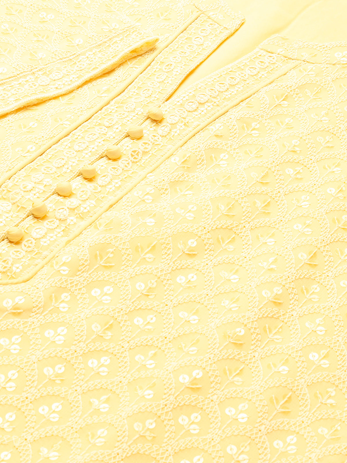 Yellow Poly Georgette Straight Embroidered Stitched Kurta