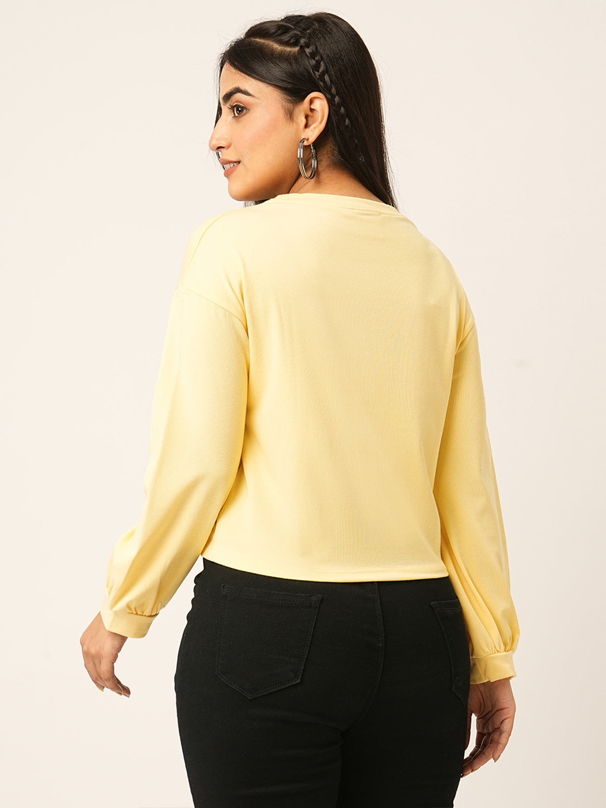 Odette Yellow Cotton Blend  Printed Top For Women