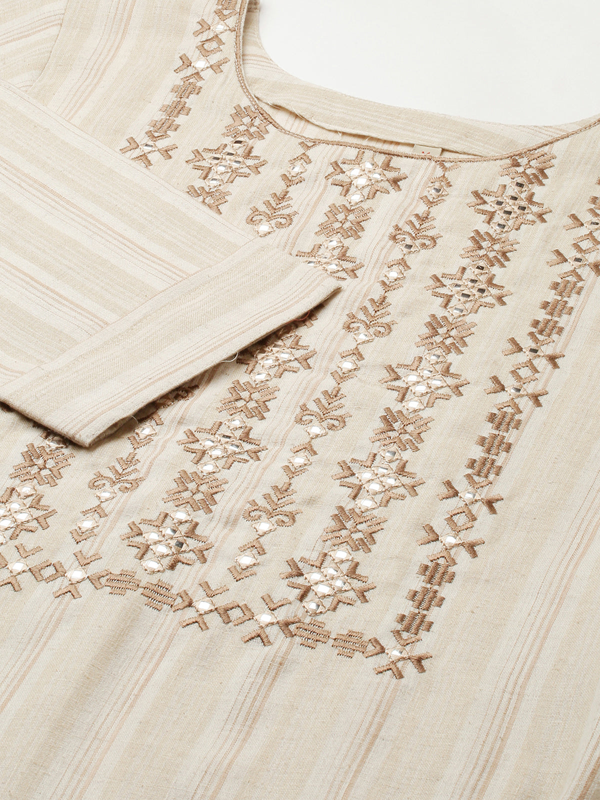 Cotton  Embroidery Cream Straight Kurta For Women