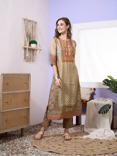 Odette Muslin All Over Floral Print Multi Straight Stitched Kurta Set For Women