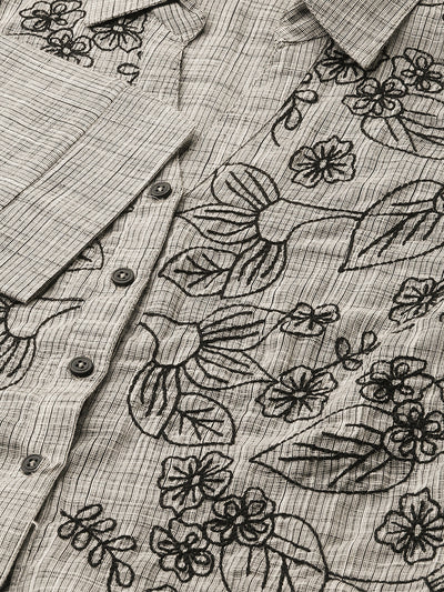 Odette Grey Cotton Embroidered Shirt For Women