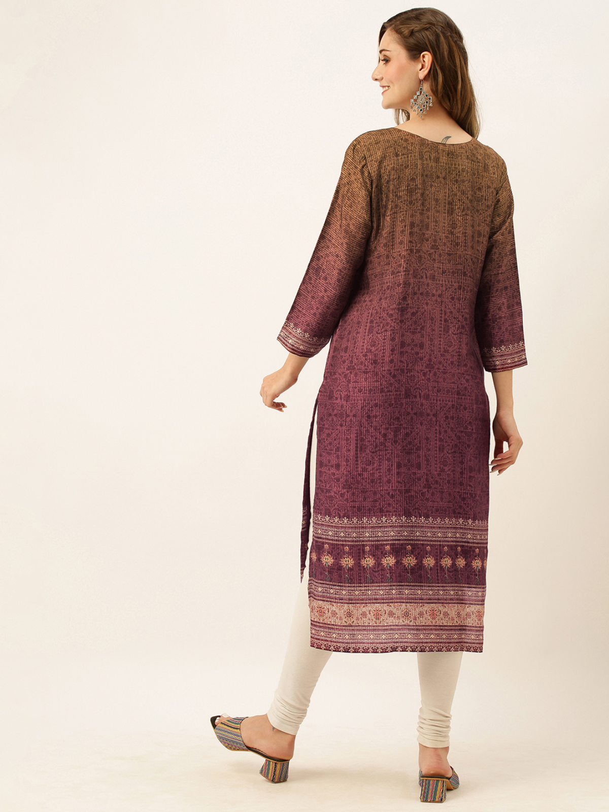 Odette Purple Printed Silk Stitched Kurta for Women