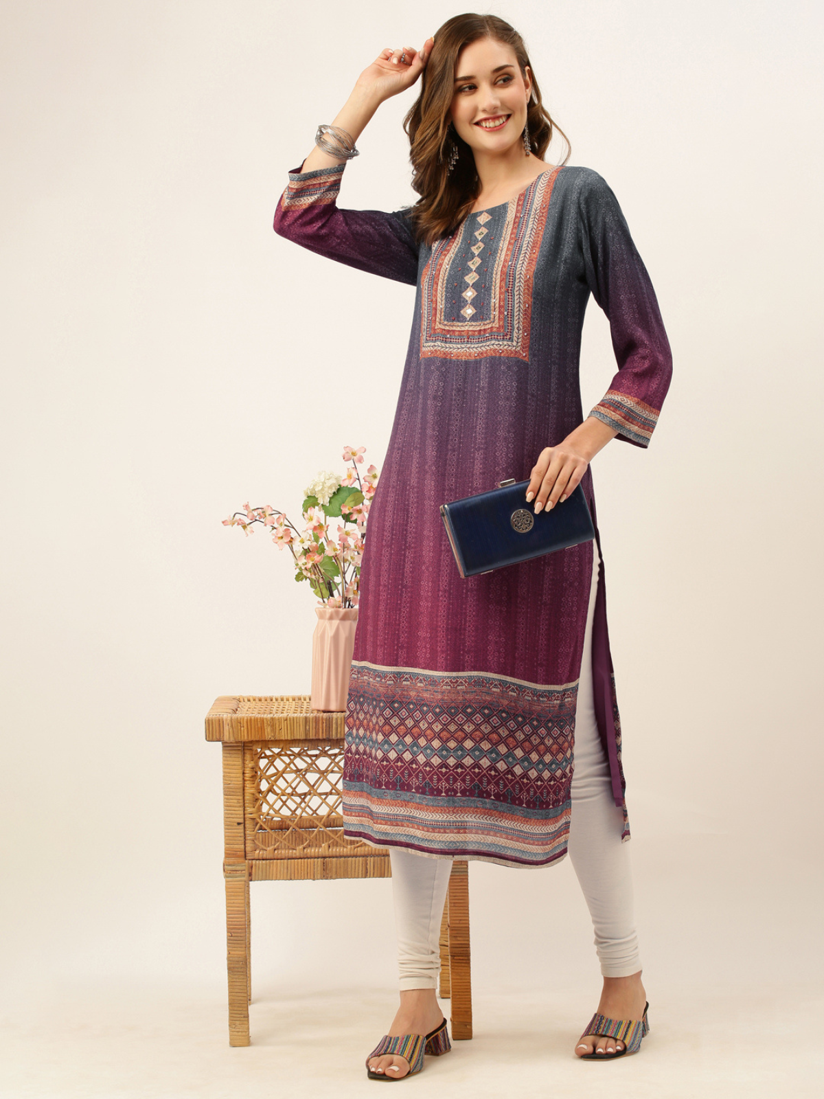 Odette Multicolor Printed Muslin Stitched Kurta for Women