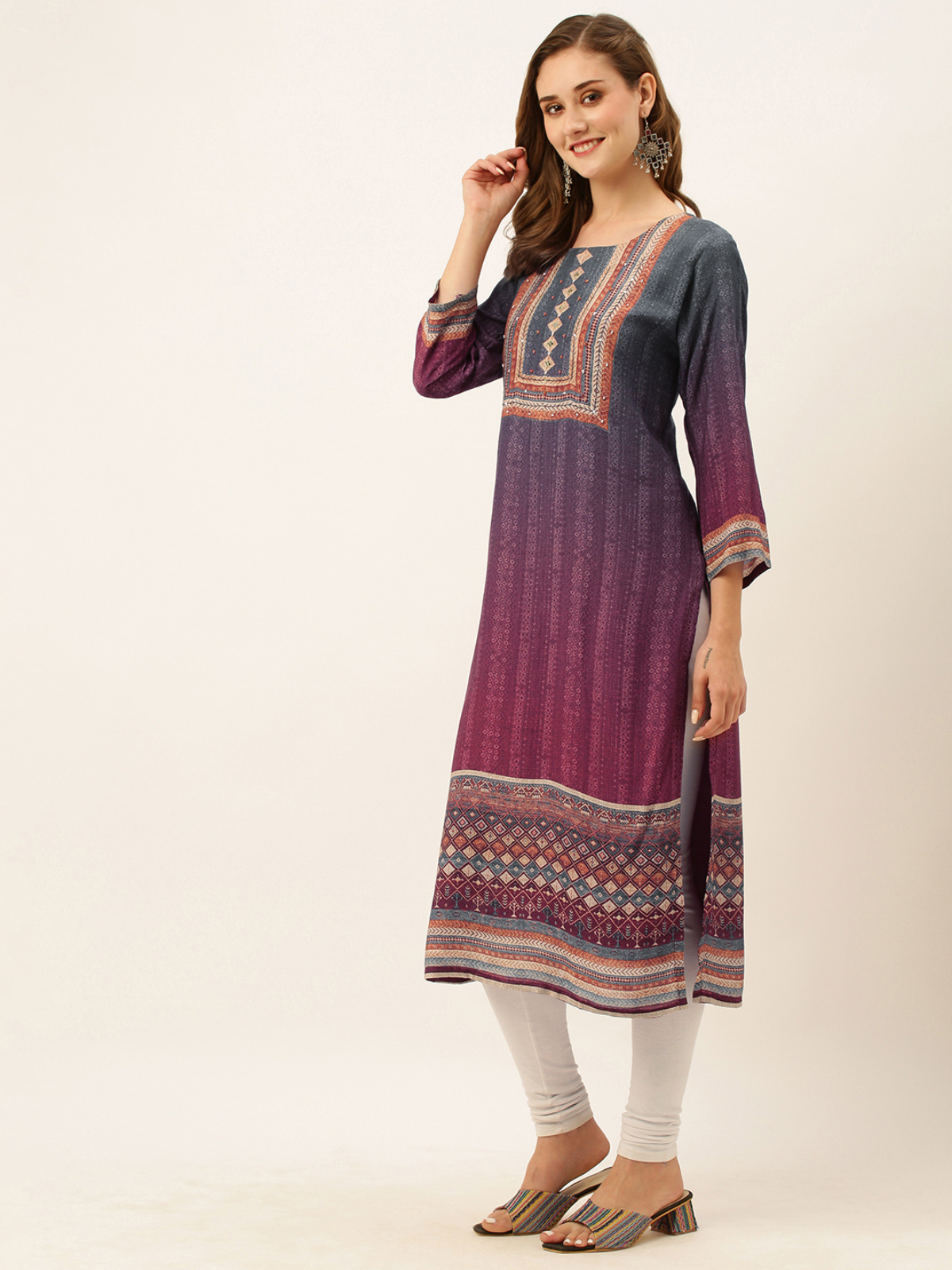 Odette Multicolor Printed Muslin Stitched Kurta for Women