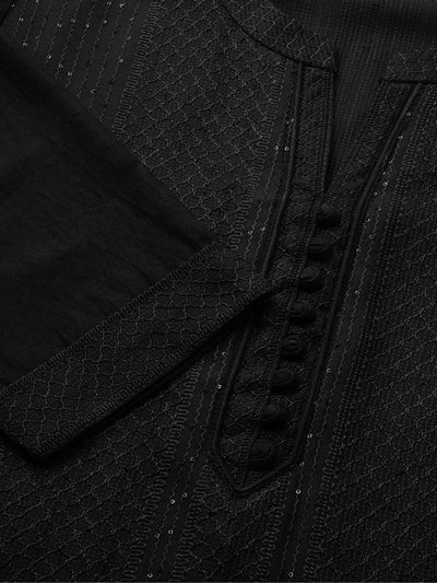 Odette Black Embroidered Chanderi Silk Stitched Kurta for Women