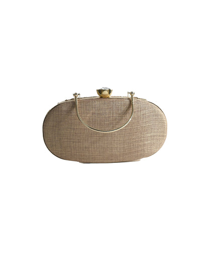 Odette Peach Jute Embellished Clutch For Women