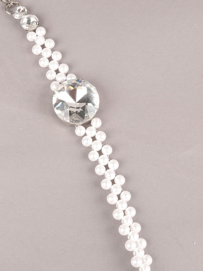 Odette White Metal Faux Pearls Waist Belt for Women