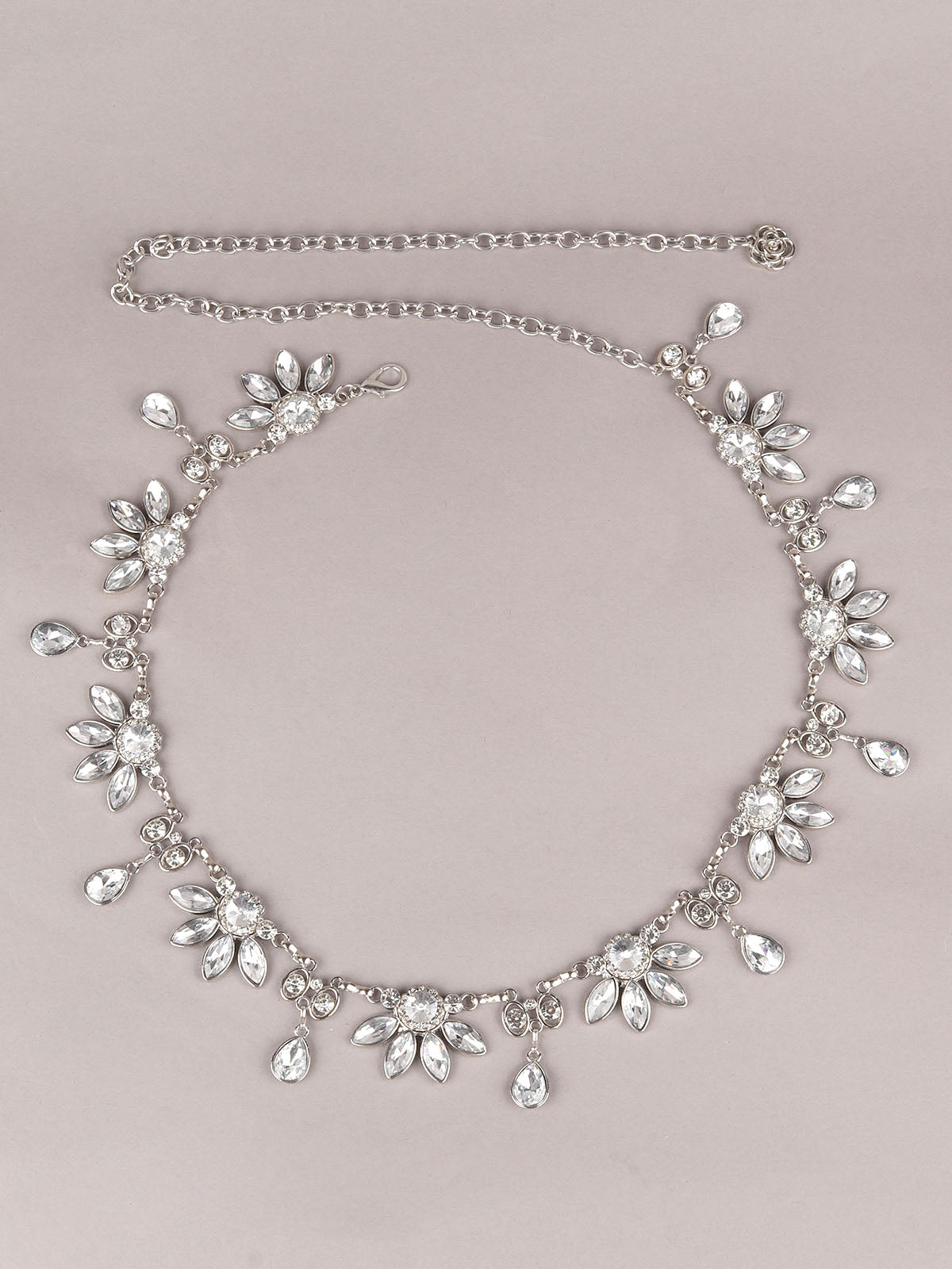 Odette Silver Metal Floral Waist Belt for Women