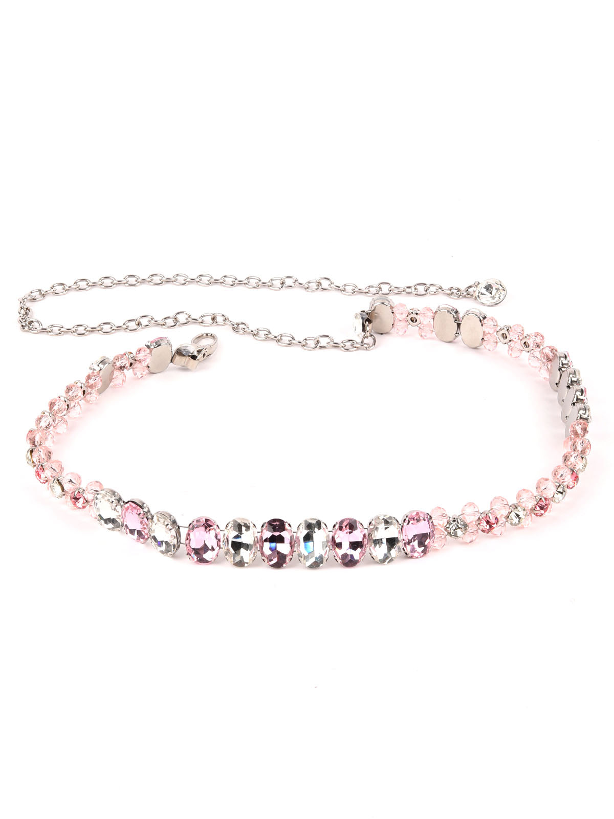 Odette Silver And Pink Metal Studded Waist Belt for Women