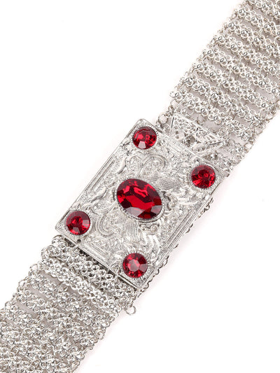 Odette Silver Metal Embellished Waist Belt for Women